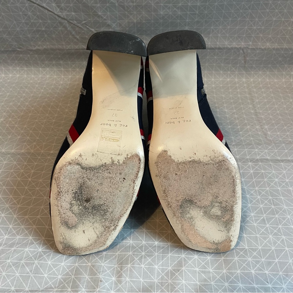 Rag & Bone Ellis Wool Leather Red Navy Striped Boots 37 - Picture 8 of 11